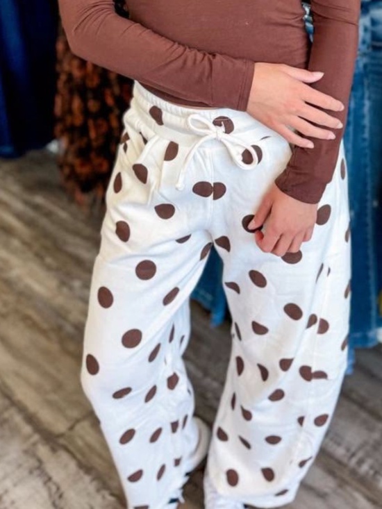 Zenana Pants - #1375 Polka Dot Fleece Barrel Sweatpants